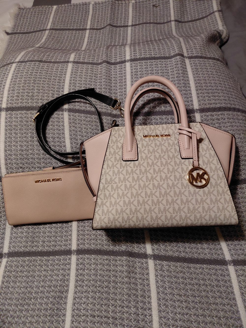Michael Kors Pink Logo Crossbody Satchel with Matching Wallet